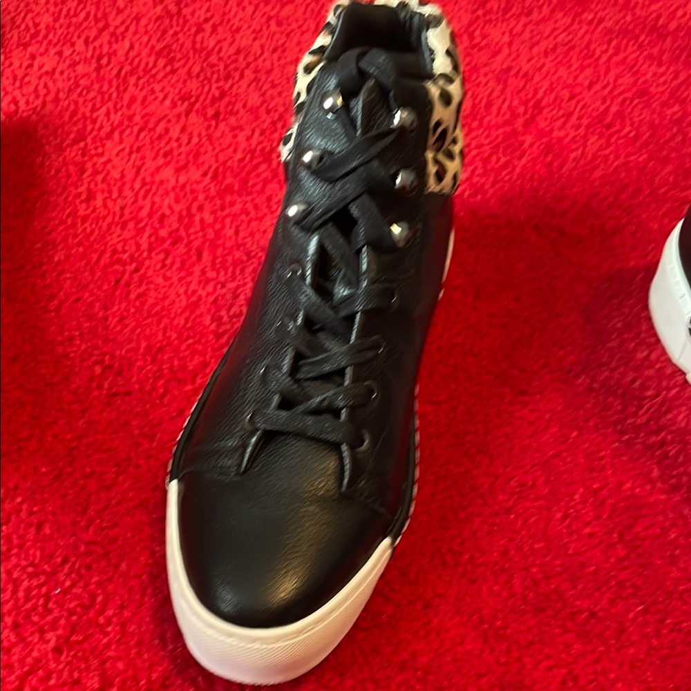 CECELIA NEW YORK Black and White Lace Up Boots with Studded Detail